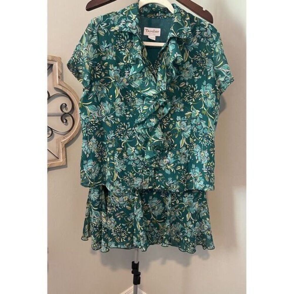 Tanjay Maxi Skirt Set Green Floral Sz‎ 10P Y2K 90's